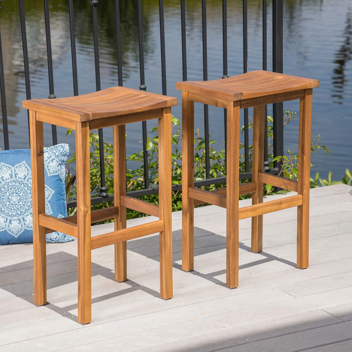 2-Pcs Set Acacia Wood Barstools B874