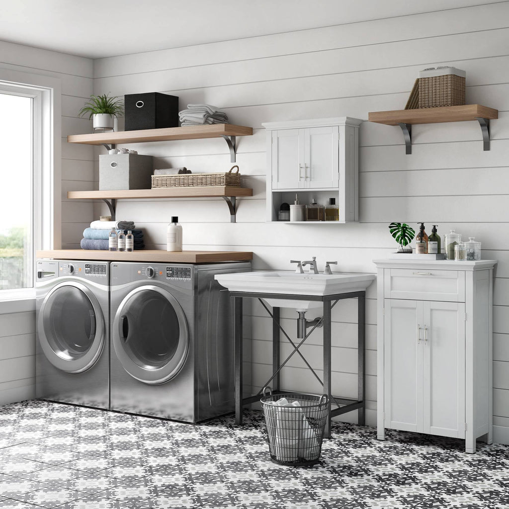 White Two Door Wall Cabinet with Open Shelf Z613