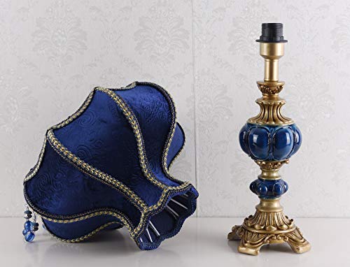 Blue Fabric Lampshade Resin Lamp, 13 in W, 21.6 in H O983