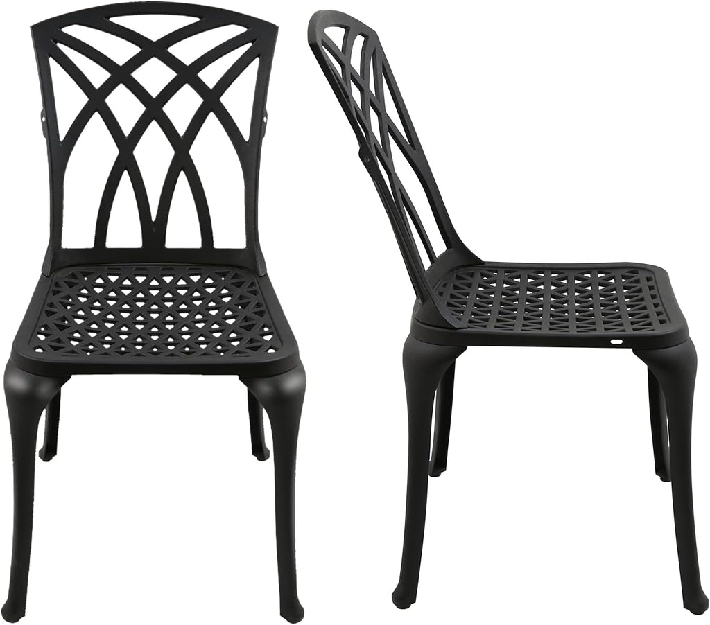 Black Set of 2 Cast Aluminum Outdoor Dining Chairs N608