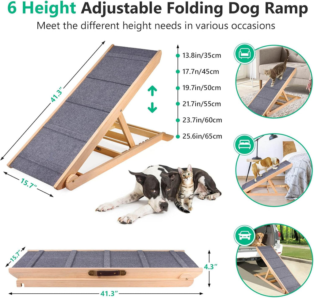 Wooden Adjustable Folding Dog Ramp for Bed Couch Car Z584996