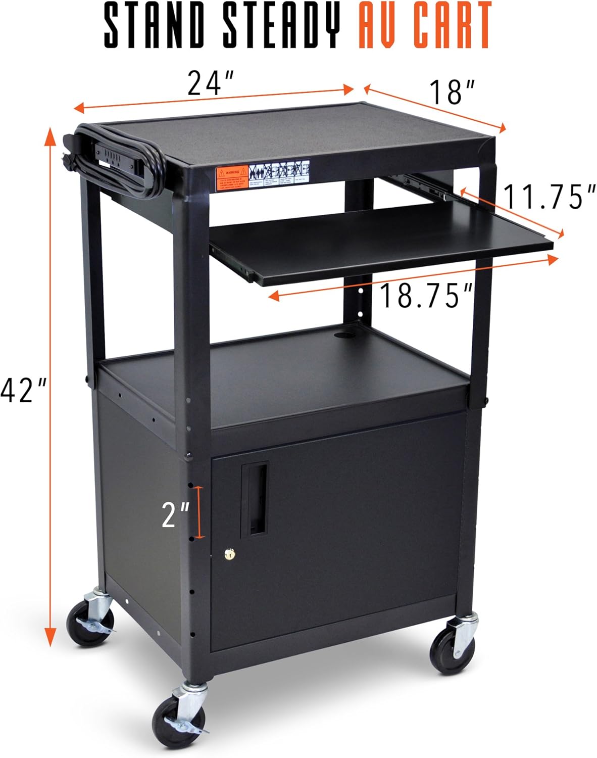 Black Height Adjustable Utility Cart with Locking Cabinet P853