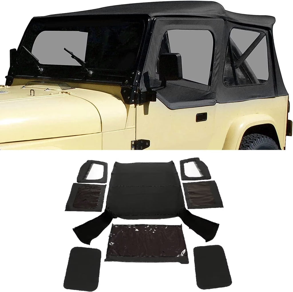 Convertible Soft Top Sailcloth for 1987-1995 Jeep Wrangler YJ Black 2 Door Q742025