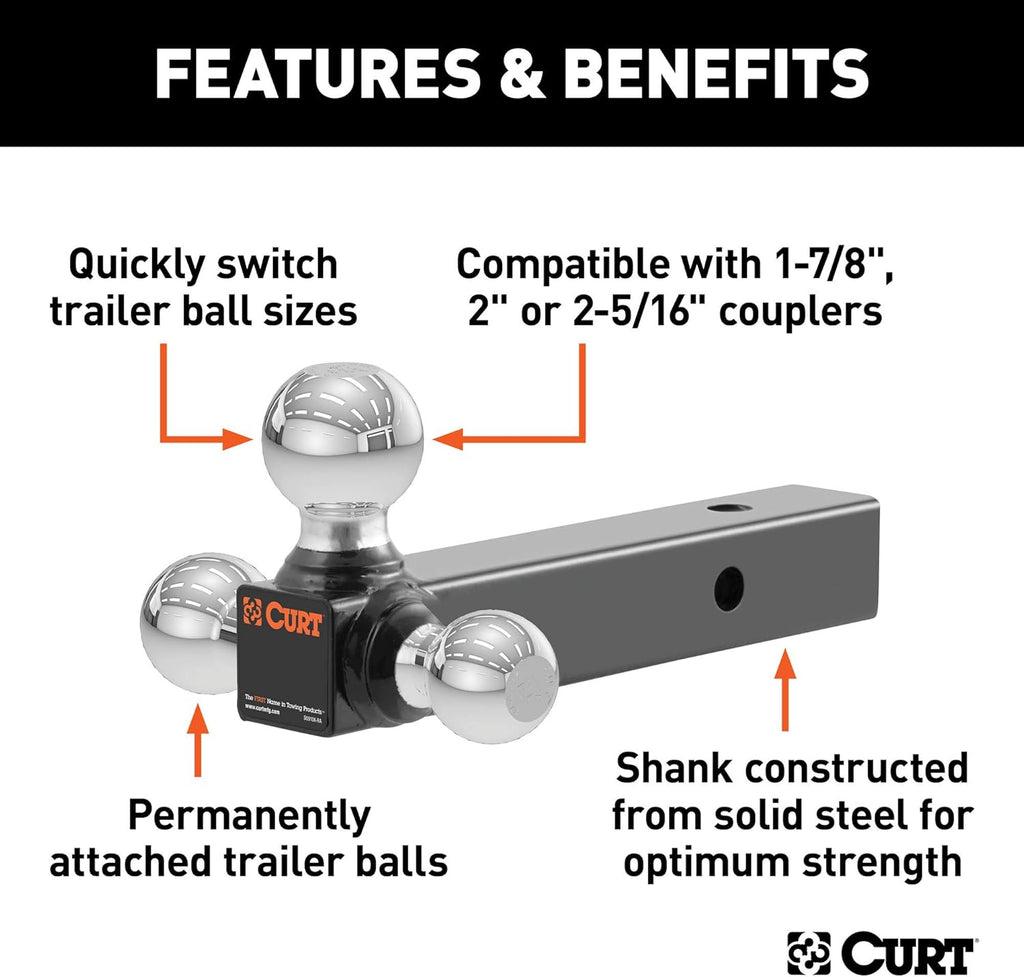 Multi-Ball Trailer Hitch Ball Mount, 2-Inch Receiver, 10,000 lbs, Pack of 2 F5659