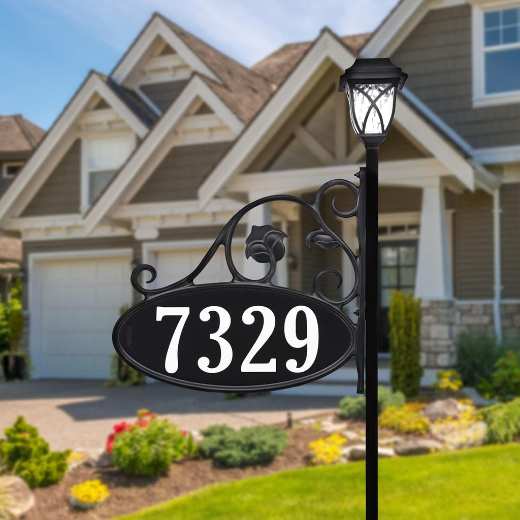 Handcrafted Double-Sided Reflective Home Address Sign with Solar Light R825838