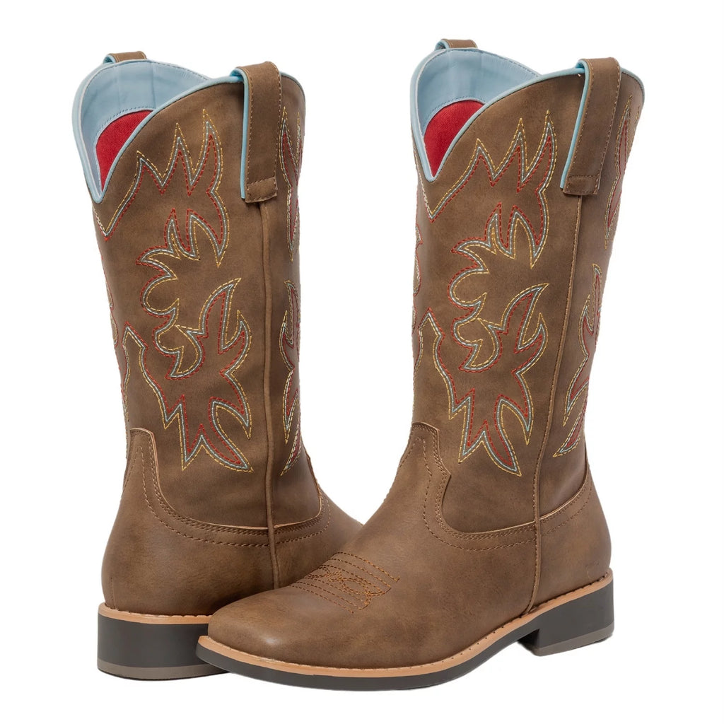 Brown Square Toe Western Cowboy Boots H6345