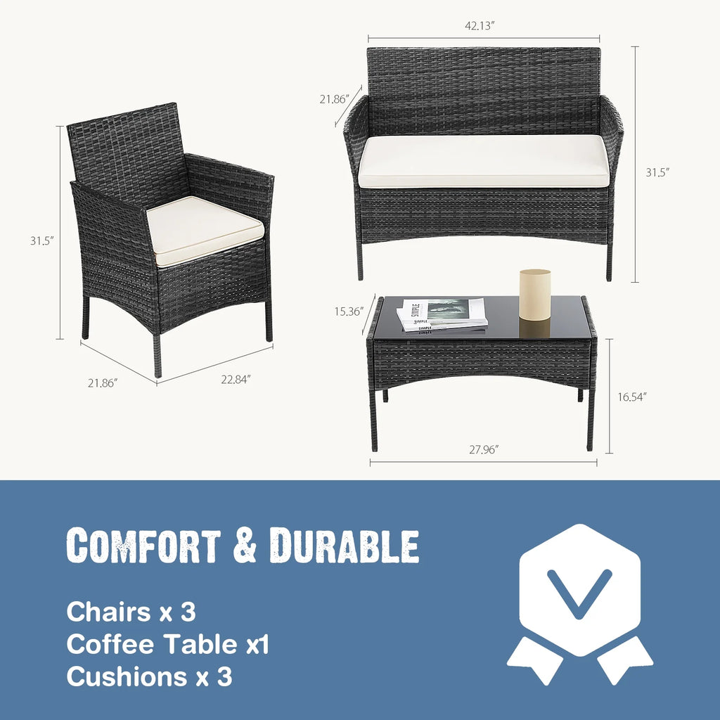 Black Outdoor Patio Furniture Set with Sectional Sofa, Table, Chairs and Cushions J39100
