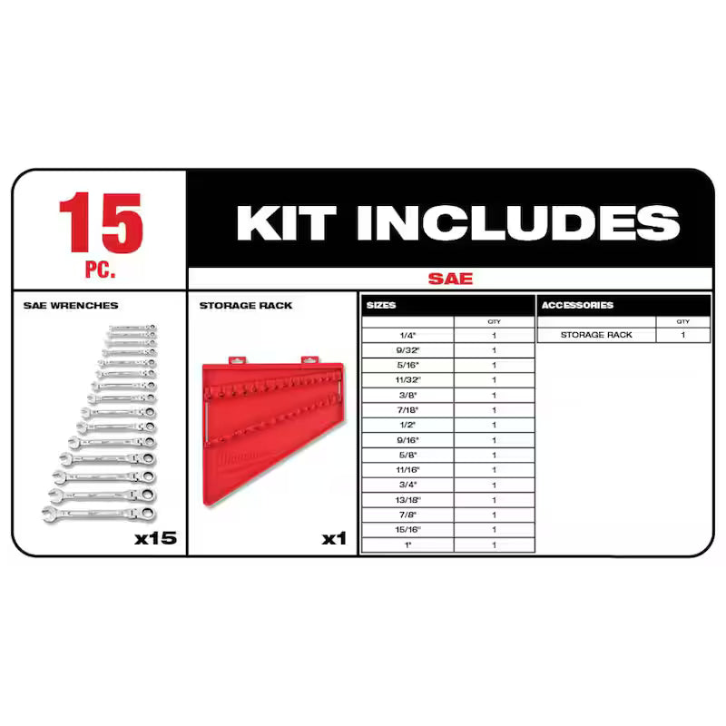 25-Piece Flex-Head Ratcheting Combination Wrench Set SAE with Screwdriver Set U609