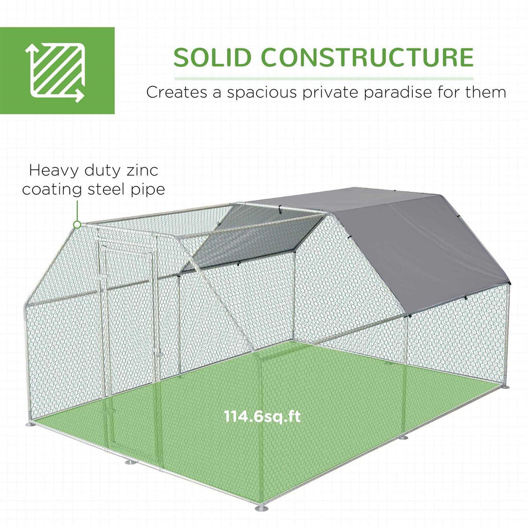 Galvanized Metal Chicken Coop with Cover Walk-In Pen Run K1525