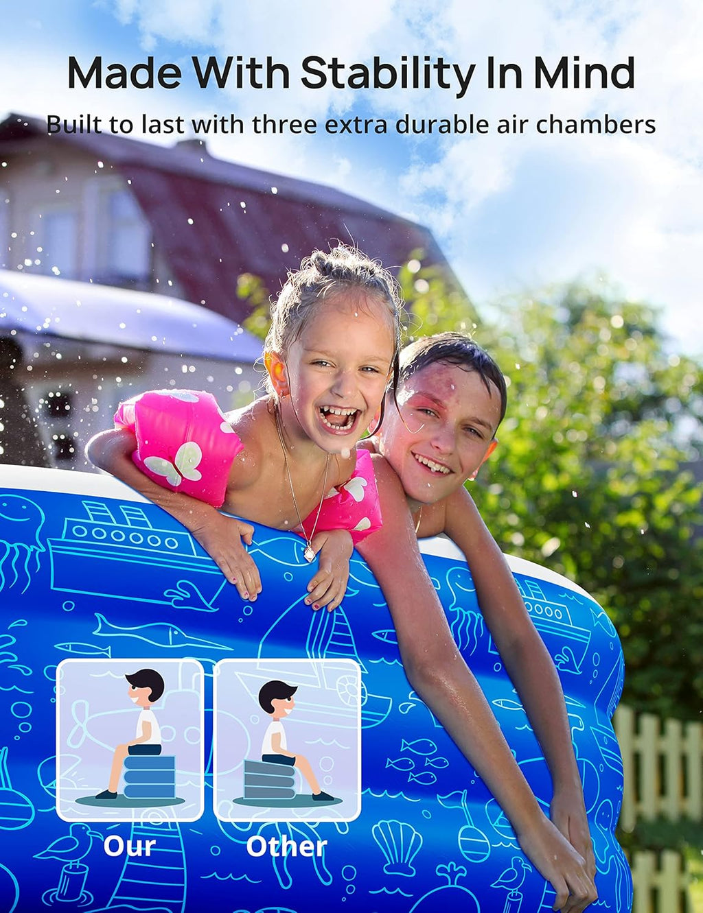 Blue Inflatable Pool with Canopy, 150” x 70” x 20” I55258