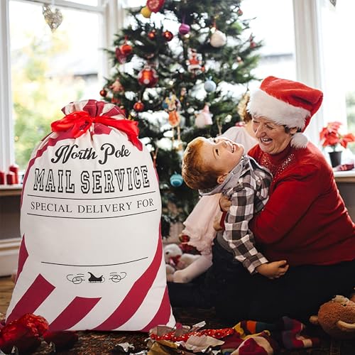 2 Pack Christmas Stripe Canvas Santa Sack with Drawstring V6985