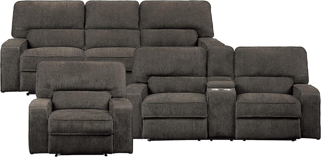 3-Piece Chenille Fabric Power Reclining Sofa Set, Chocolate Y529