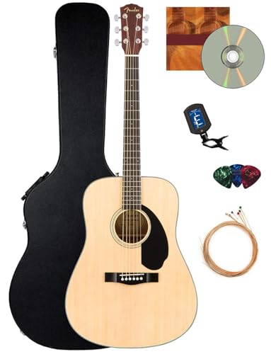Solid Top Dreadnought Acoustic Guitar Bundle with Hard Case, Tuner, Strings, Picks H99330