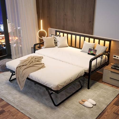 Black Metal Daybed with Trundle and Charging Station B3747