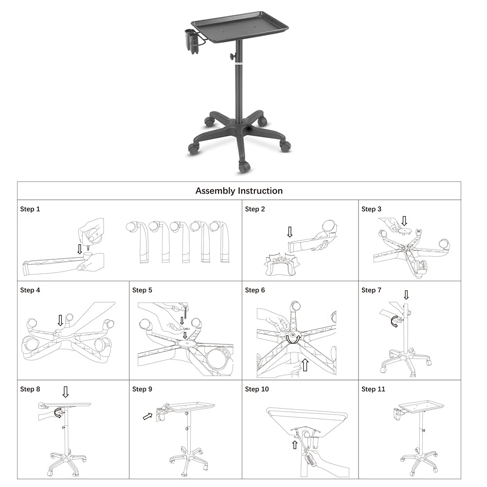 Black Aluminum Salon Tray Cart with Wheels K401508