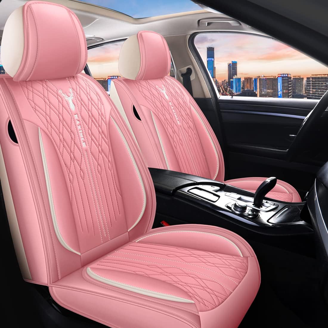 Pink Leather Car Seat Covers 5 Seats Full Set Waterproof I12280