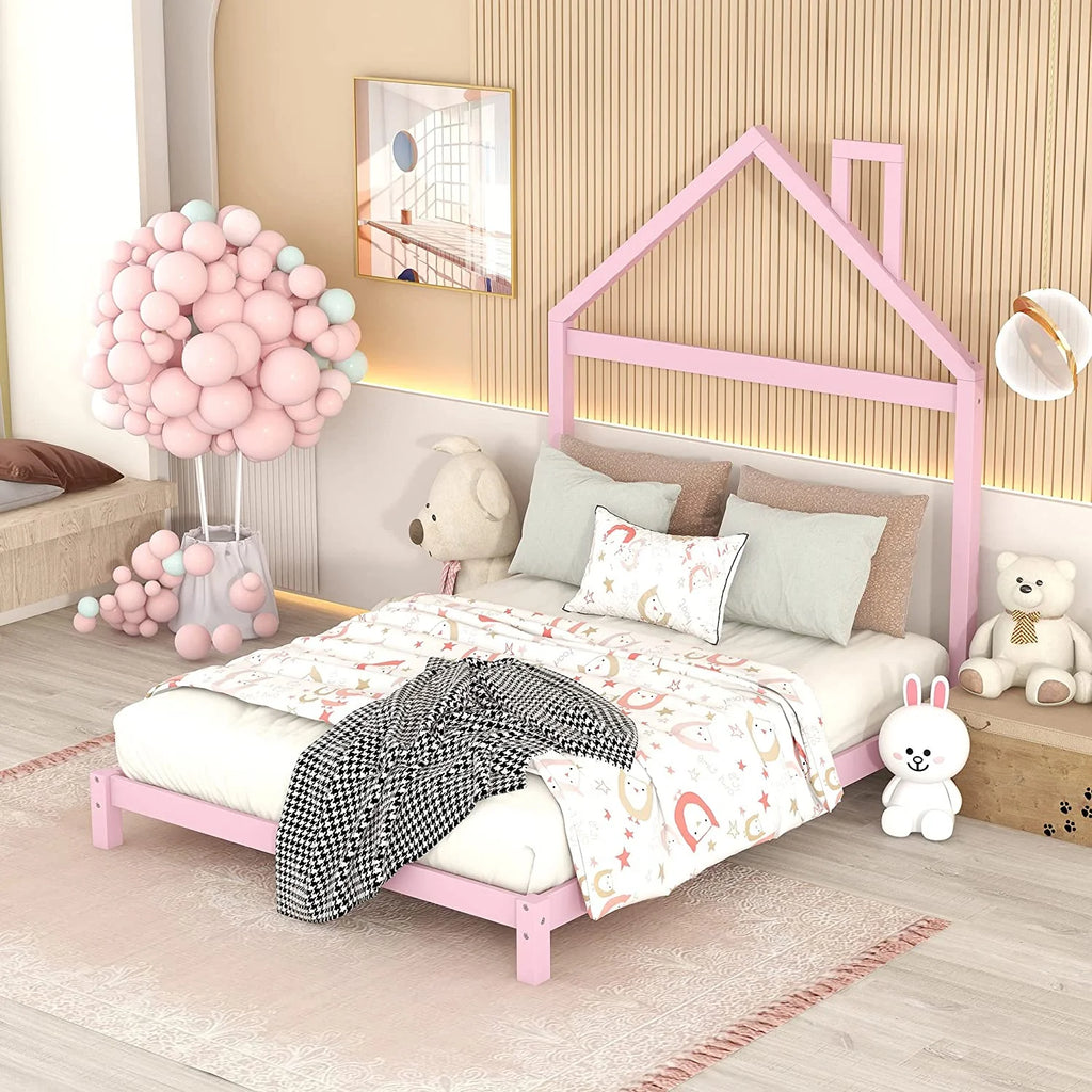 Full Size Wood Platform Bed Frame with House Shape Headboard H788585