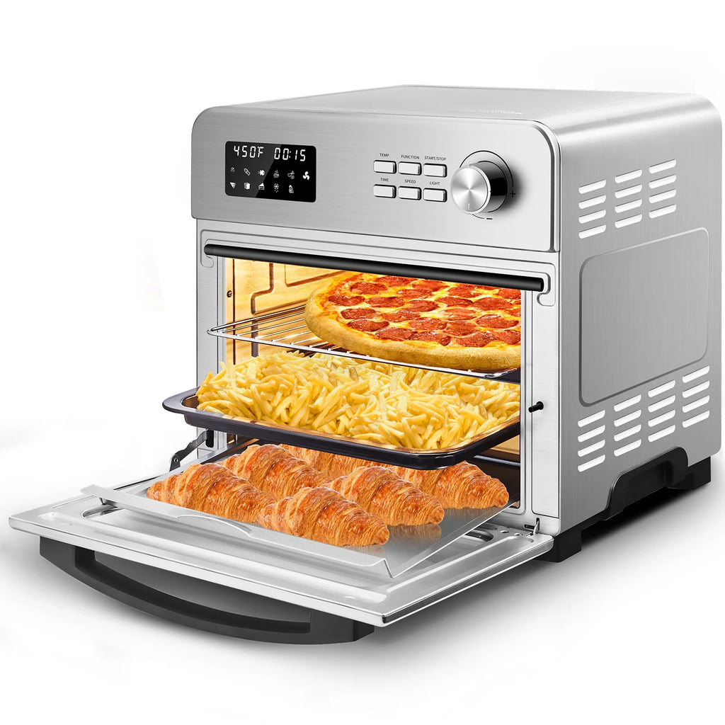 6-in-1 Air Fryer Toaster Oven, 24 Quart LCD Countertop Convection Airfryer with Rotisserie and Dehydrator P403