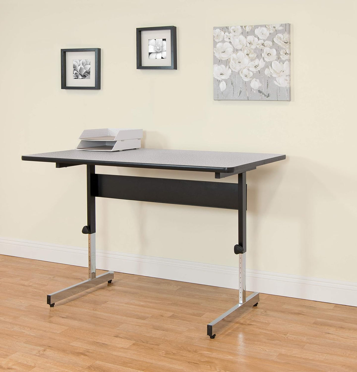 Height Adjustable Office Desk, 48 Inch, Black Frame, Grey Top S9904