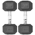 Pair of 25 lb Black Rubber Coated Hex Dumbbells I33712