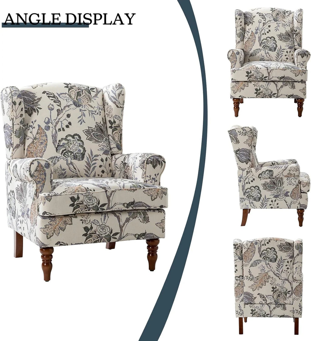 Green Wingback Accent Chair with Wood Legs T2180