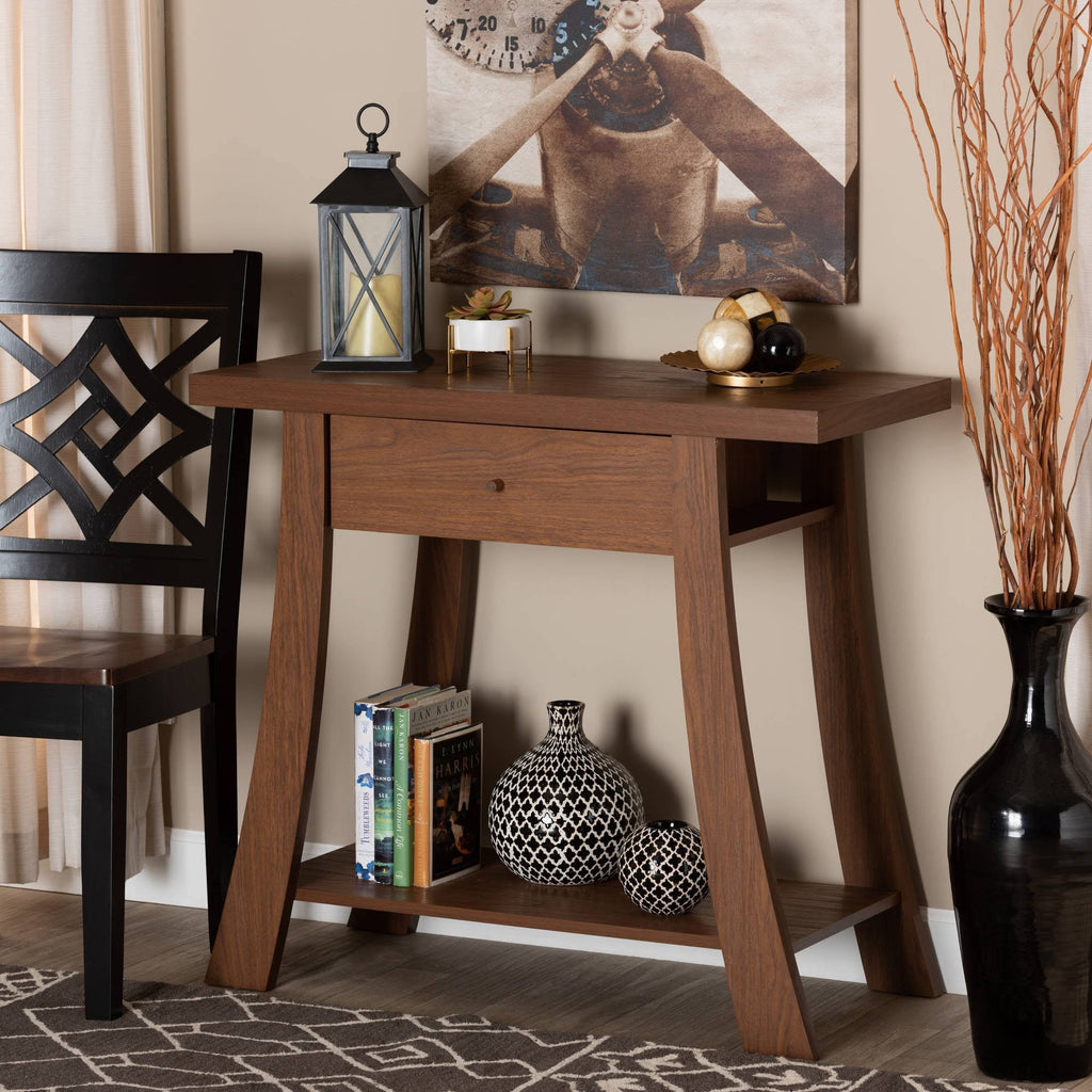 Walnut Brown Finished Wood 1-Drawer Console Table H5008