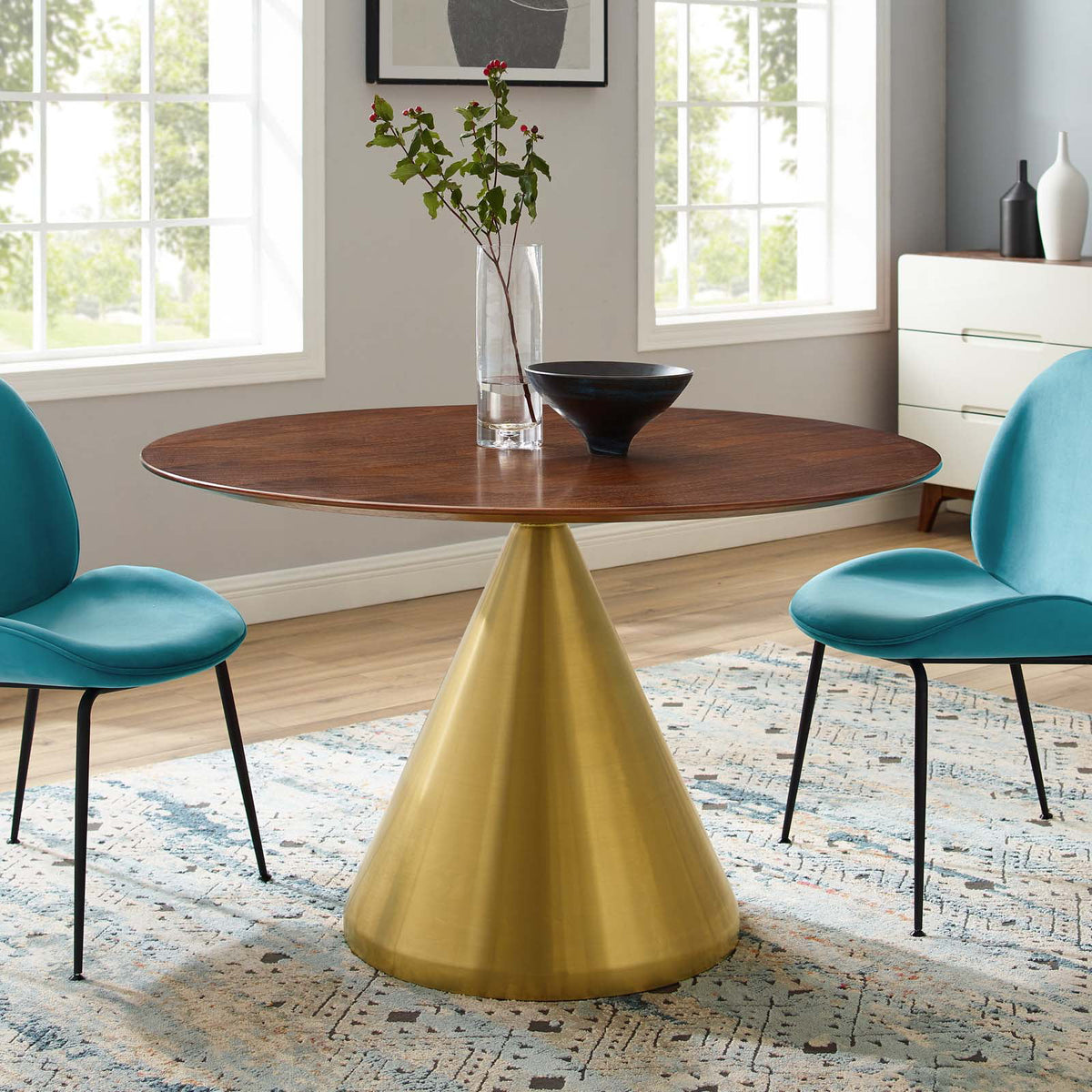 Round Wood Metal Dining Table G295600
