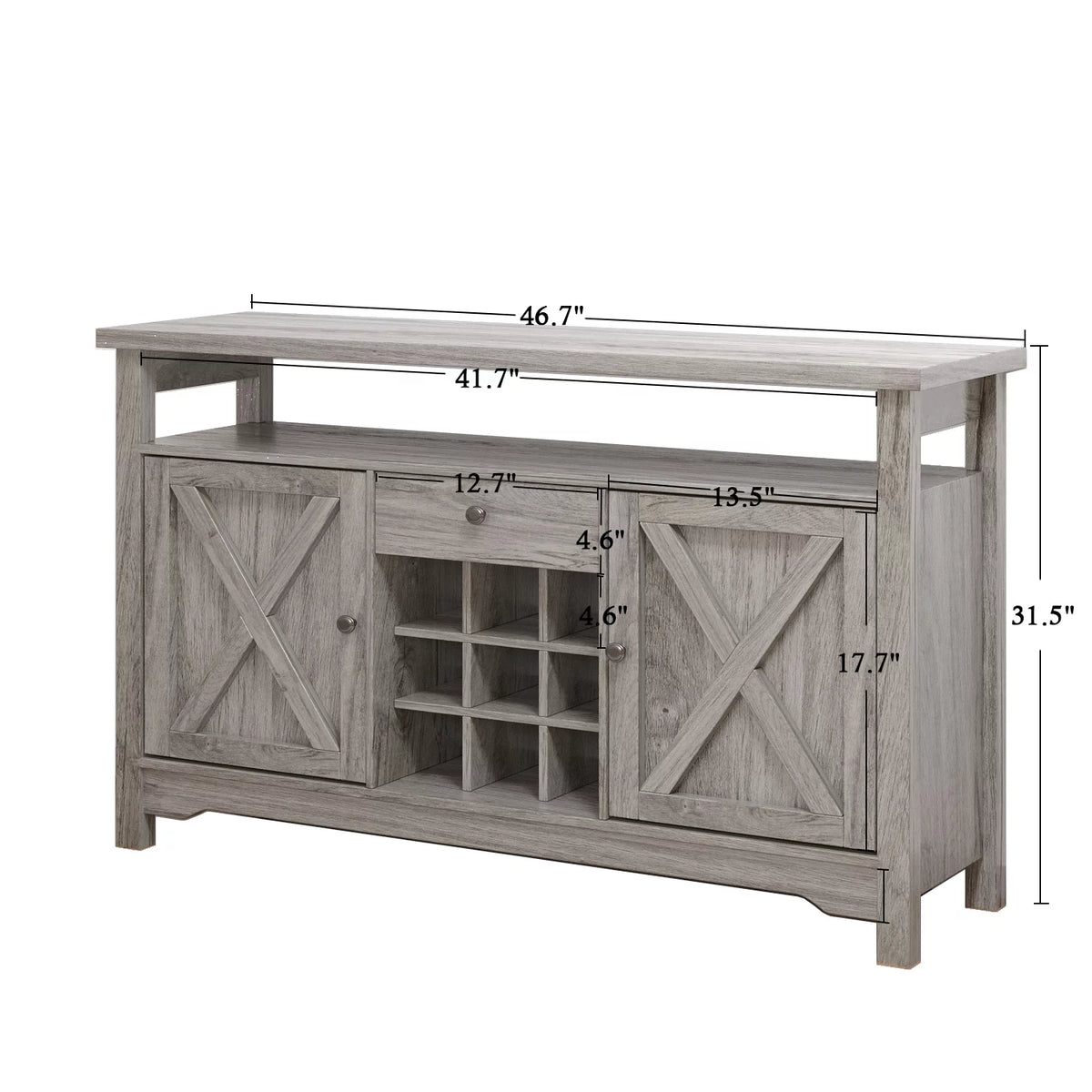 White 47 Kitchen Buffet Storage Cabinet with Barn Door H849