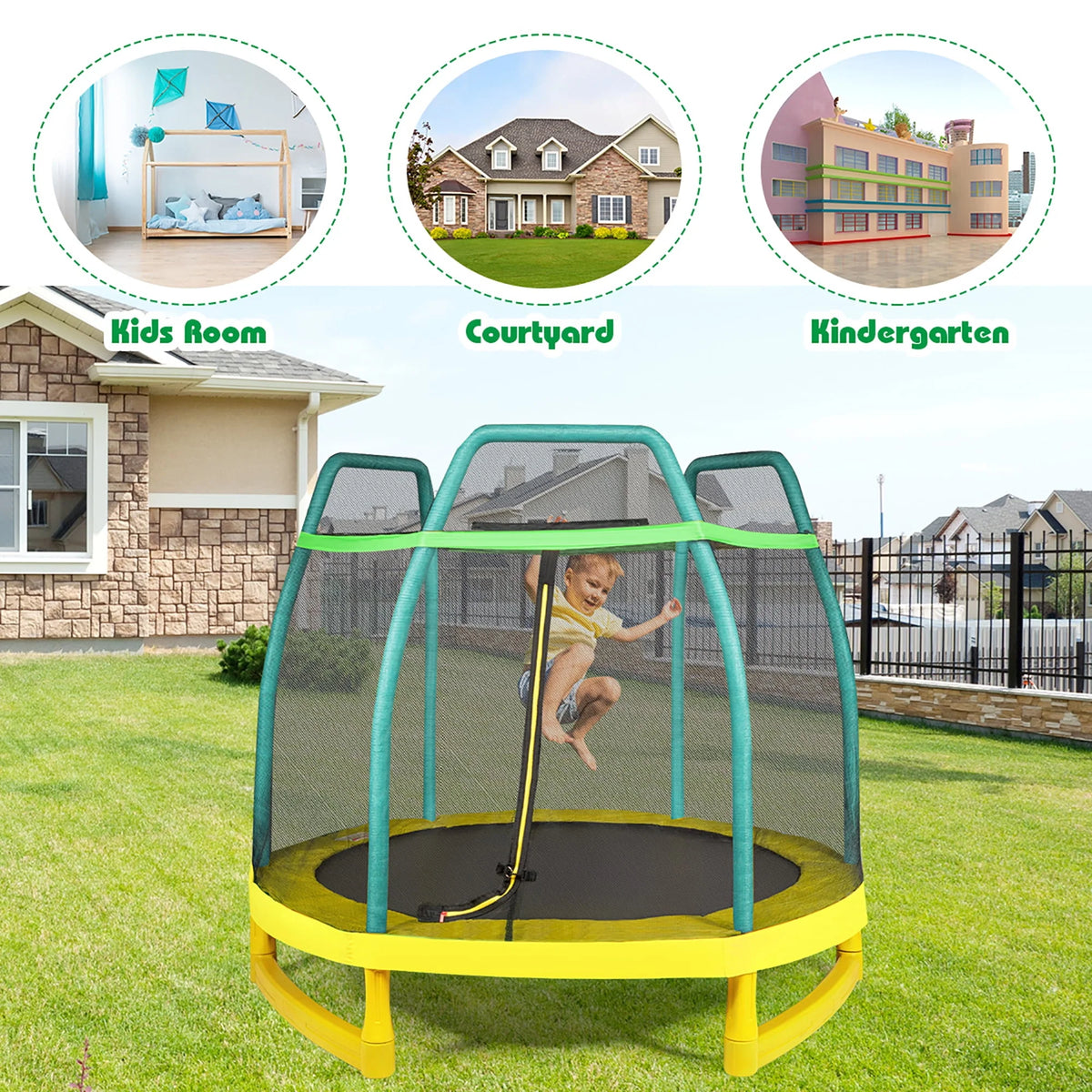 7FT Kids Trampoline with Safety Enclosure Net E270