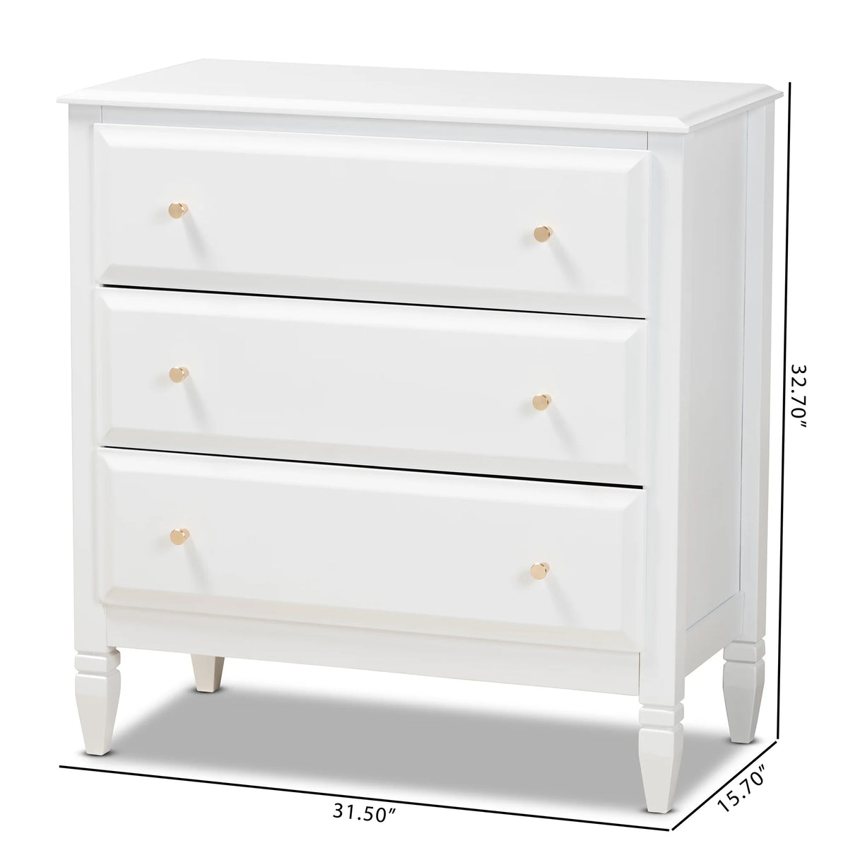 White 3-Drawer Wood Bedroom Chest V940