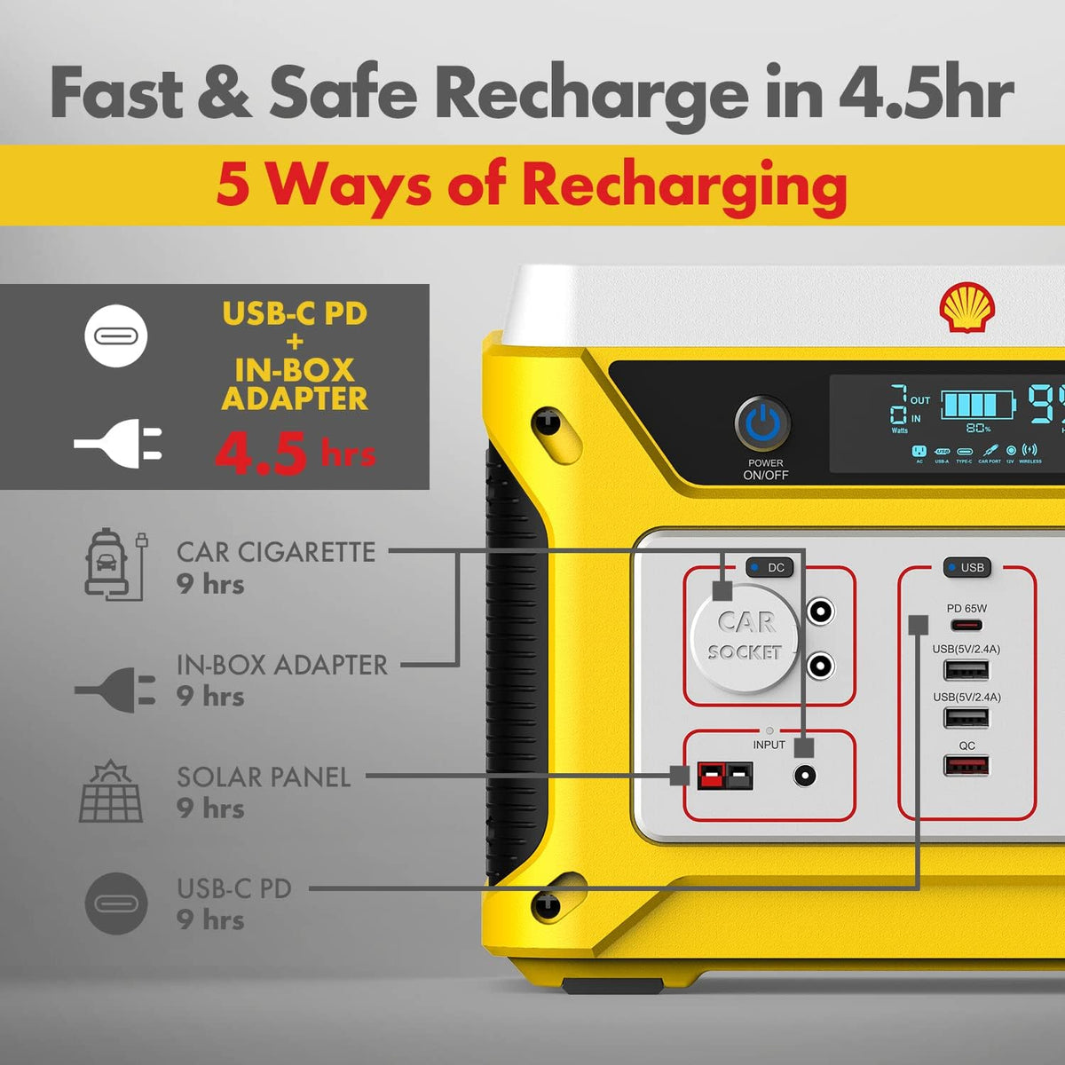 Portable Power Station 500W 583Wh Lithium Battery Solar Generator with 110V AC Outlet C513