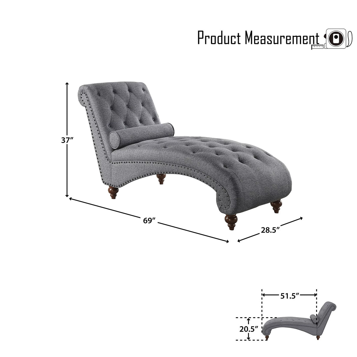 Gray Microfiber Tufted Chaise Lounge M6956