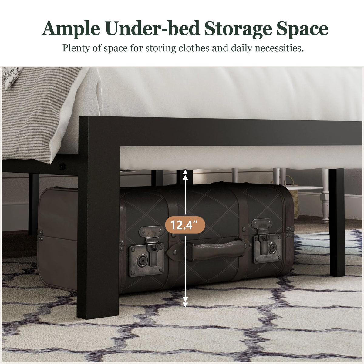 Twin Size Dark Grey Metal Platform Bed with Upholstered Headboard F466