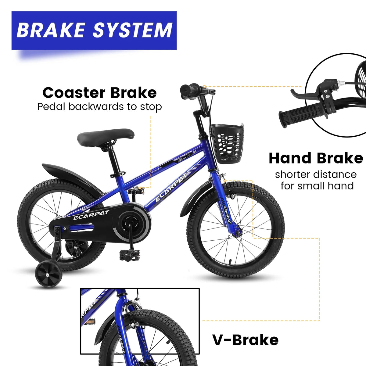 16 inch Kids Bike with Training Wheels, Basket and Fender V750