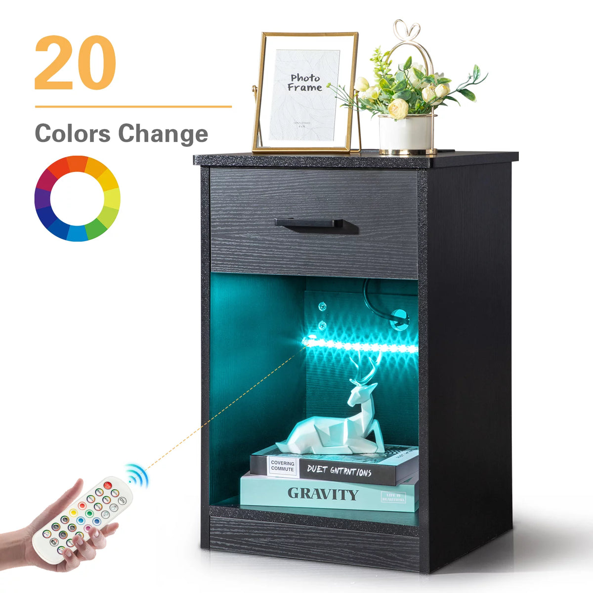 Black Wooden Nightstand with Drawer Q89837