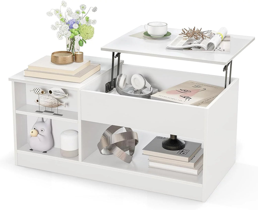 Lift-Top Coffee Table with Compartments Wood Rectangular D412