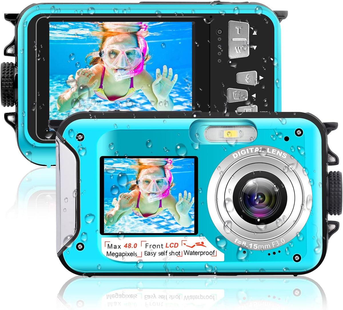 Waterproof 48MP 10FT Underwater Digital Camera 2.7K Video, Blue, Pack of 2 V107506