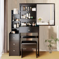 White Vanity Set with Sliding Mirror, Drawers & Stool F7834