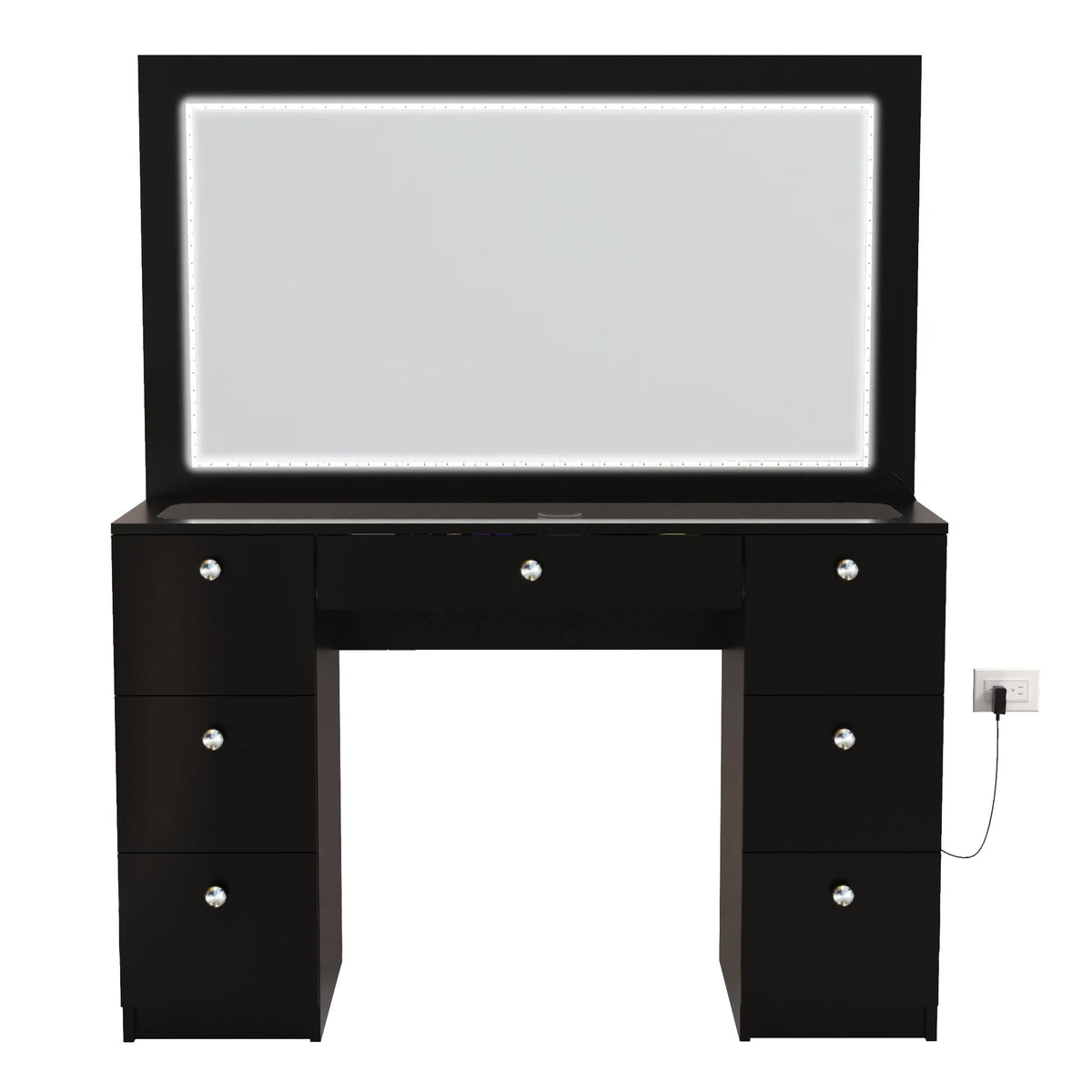 Modern Black Vanity Desk with LED Lights, 7 Drawers, Mirror X575654