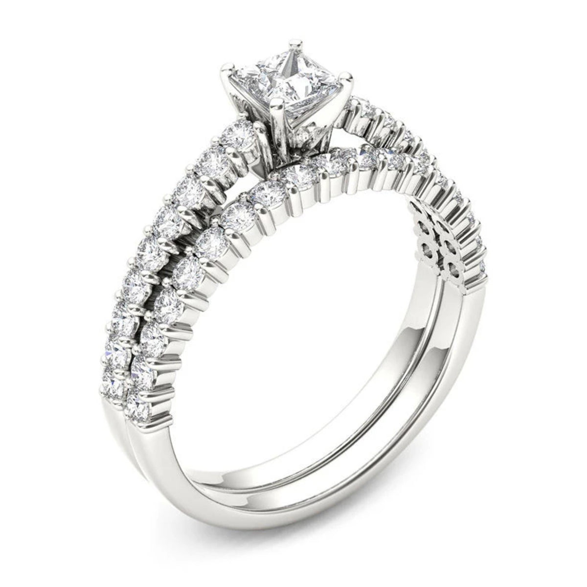 14K White Gold Princess-Cut Diamond Engagement Ring Set G697