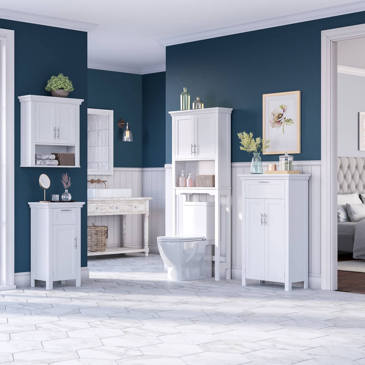 White Two Door Wall Cabinet with Open Shelf Z613