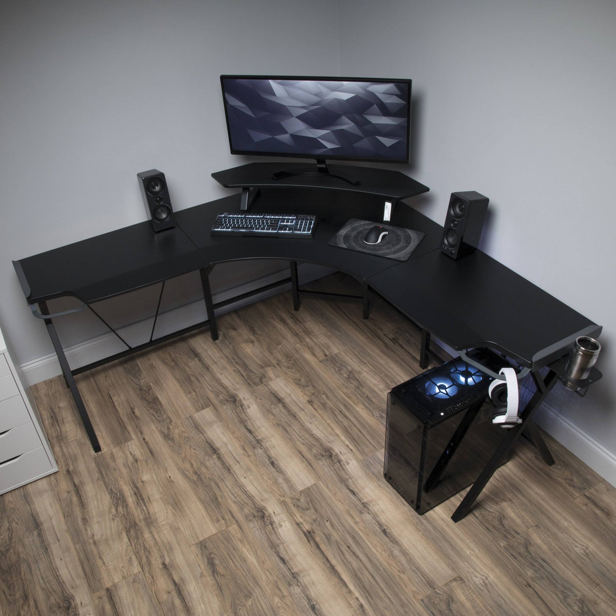Grey L Shaped Gaming Desk P8209