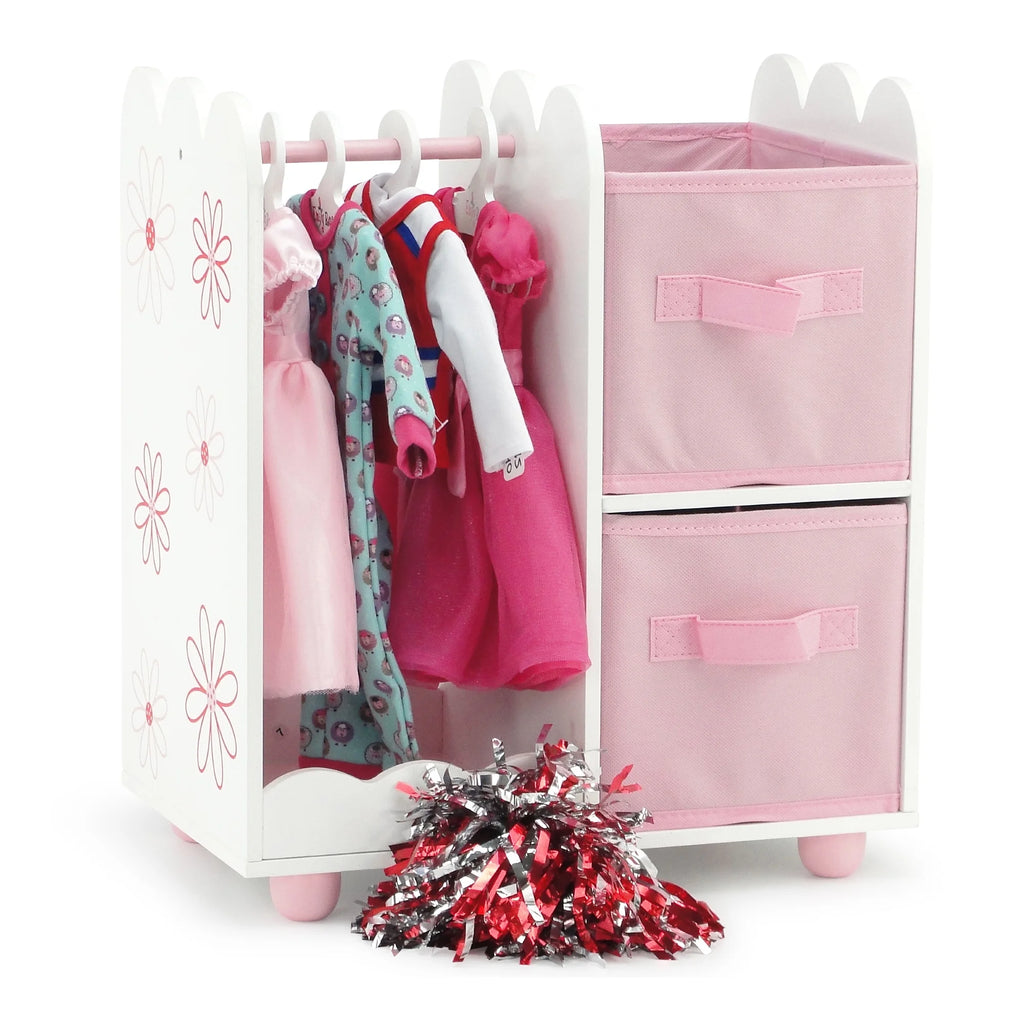 Pink Open Wardrobe Closet with 2 Storage Bins and 5 Clothes Hangers E316