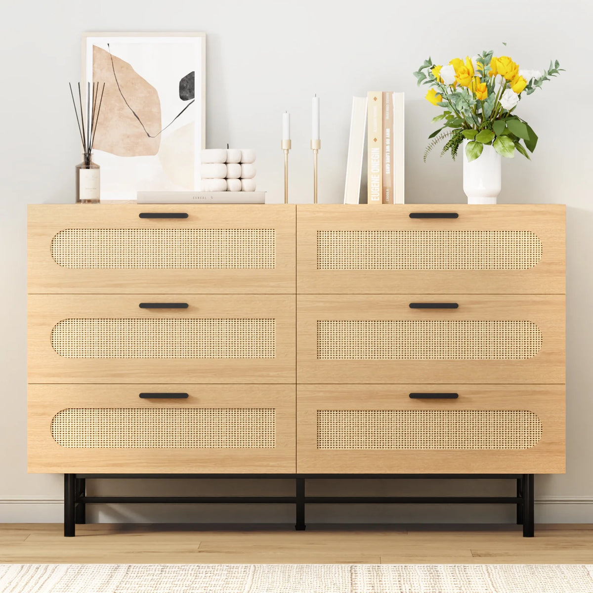 6 Drawer Natural Rattan Wood Dresser C731522