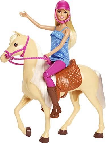 Blonde Fashion Doll in Riding Outfit & Light Brown Horse with Saddle, Bridle & Reins S33652