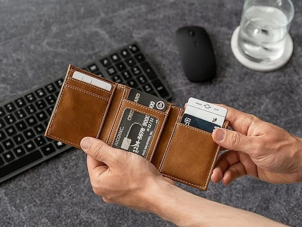 Brown Trifold Wallet with Clear ID Window Y873515
