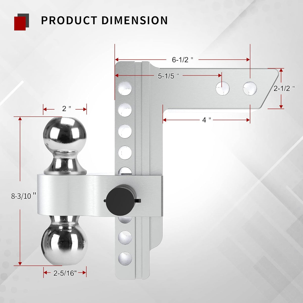 Adjustable Trailer Hitch Ball Mount, 2.5-Inch Receiver, 8-Inch Drop, Forged Aluminum Shank, 2-Inch and 2-5/16-Inch Combo Stainless Steel Tow Balls with Double Pin Key Locks M9498