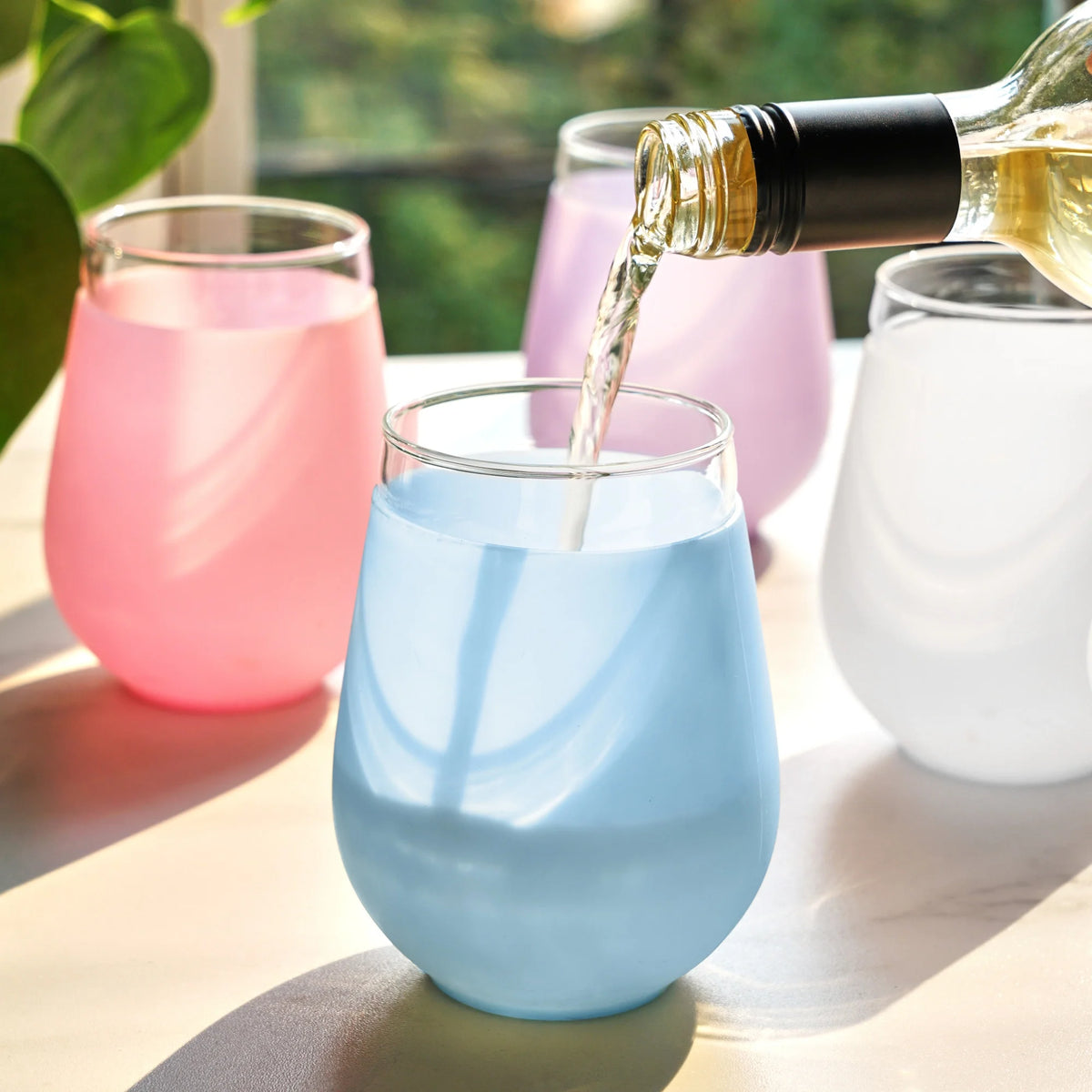 Silicone Wrapped Stemless Wine Glasses 16 Oz Set of 4 D84840