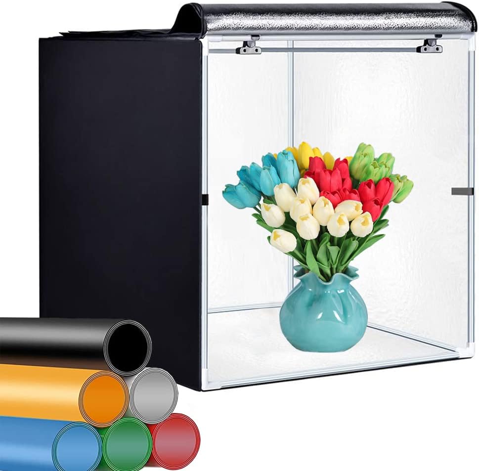 Portable Foldable 24 x 24 Inch Photo Studio Light Box Kit with LED Lights and 6 Color Backdrops F7043