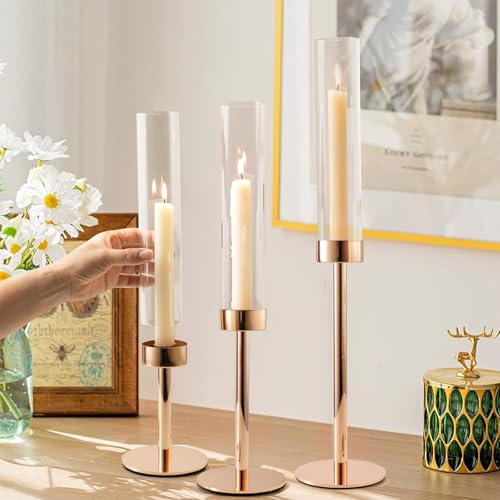 Black Set of 6 Glass Taper Candle Holders T645